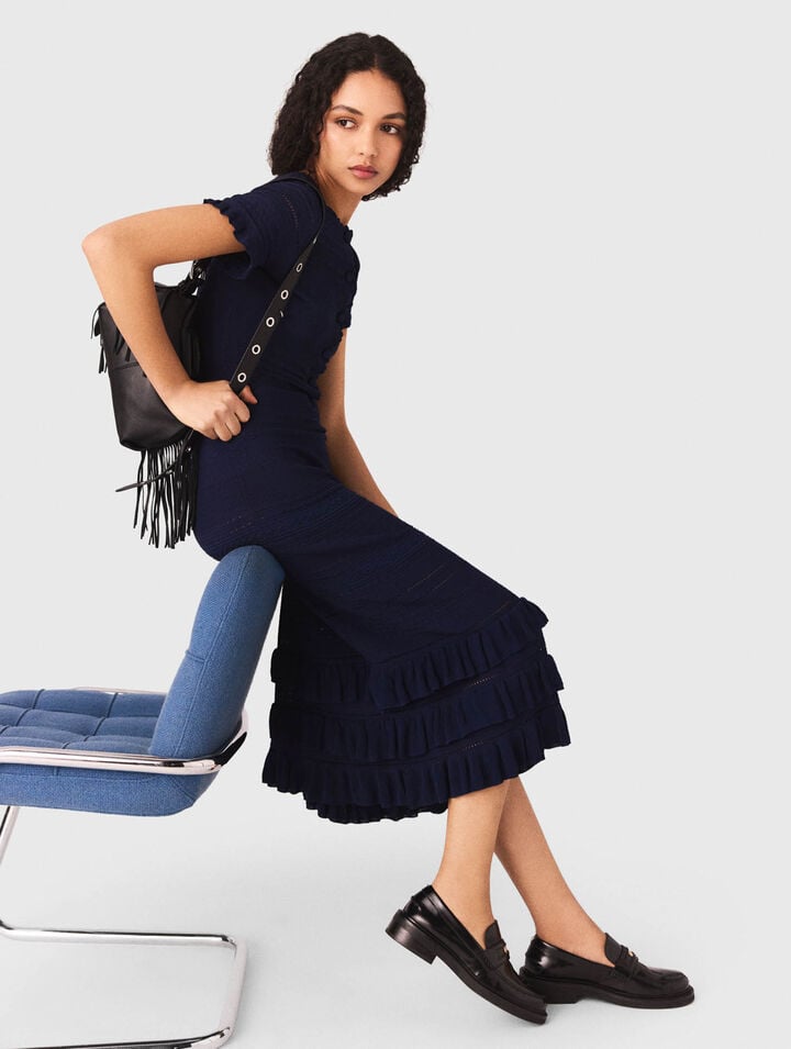 Robe longue en maille avec volants