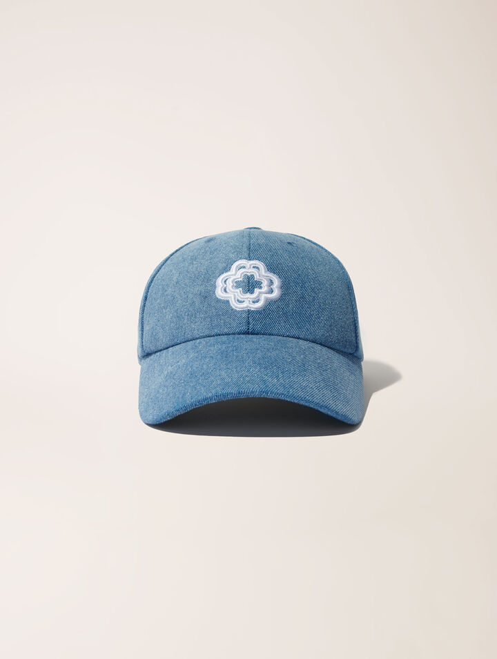 Denim cap with clover logo