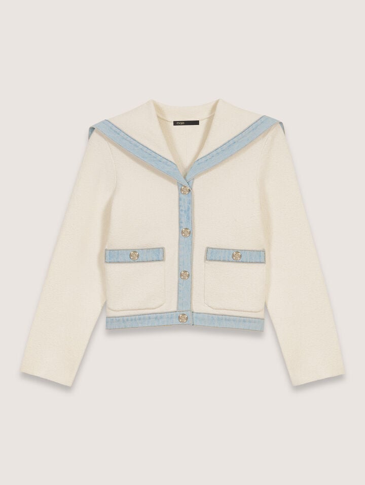 Cardigan col marin à détails denim