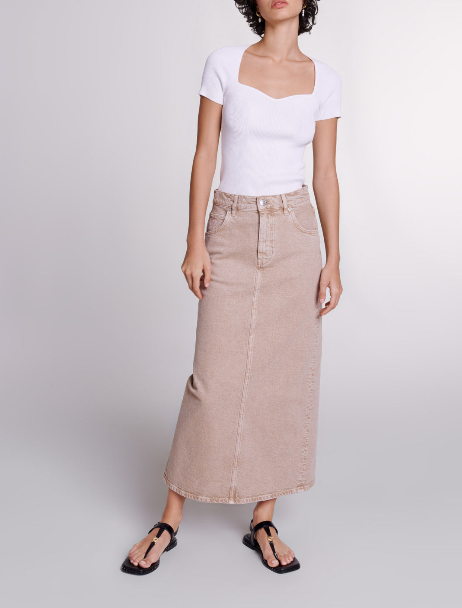 Long denim skirt