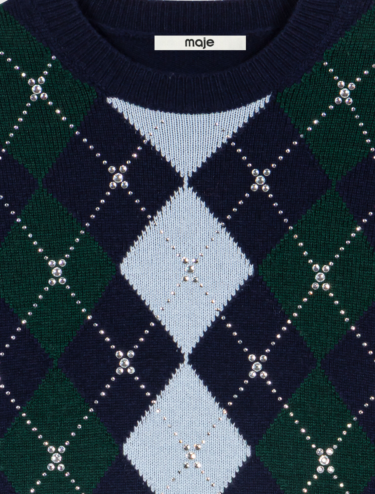 Pull &agrave; motif argyle avec strass