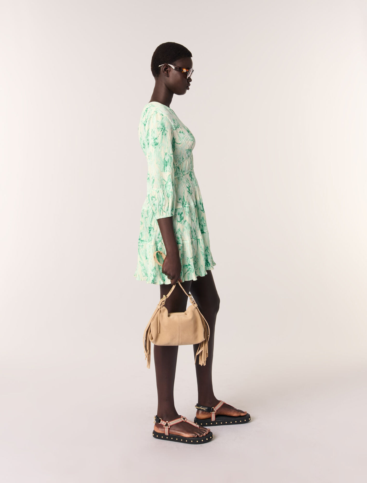 Robe courte plissée imprimée