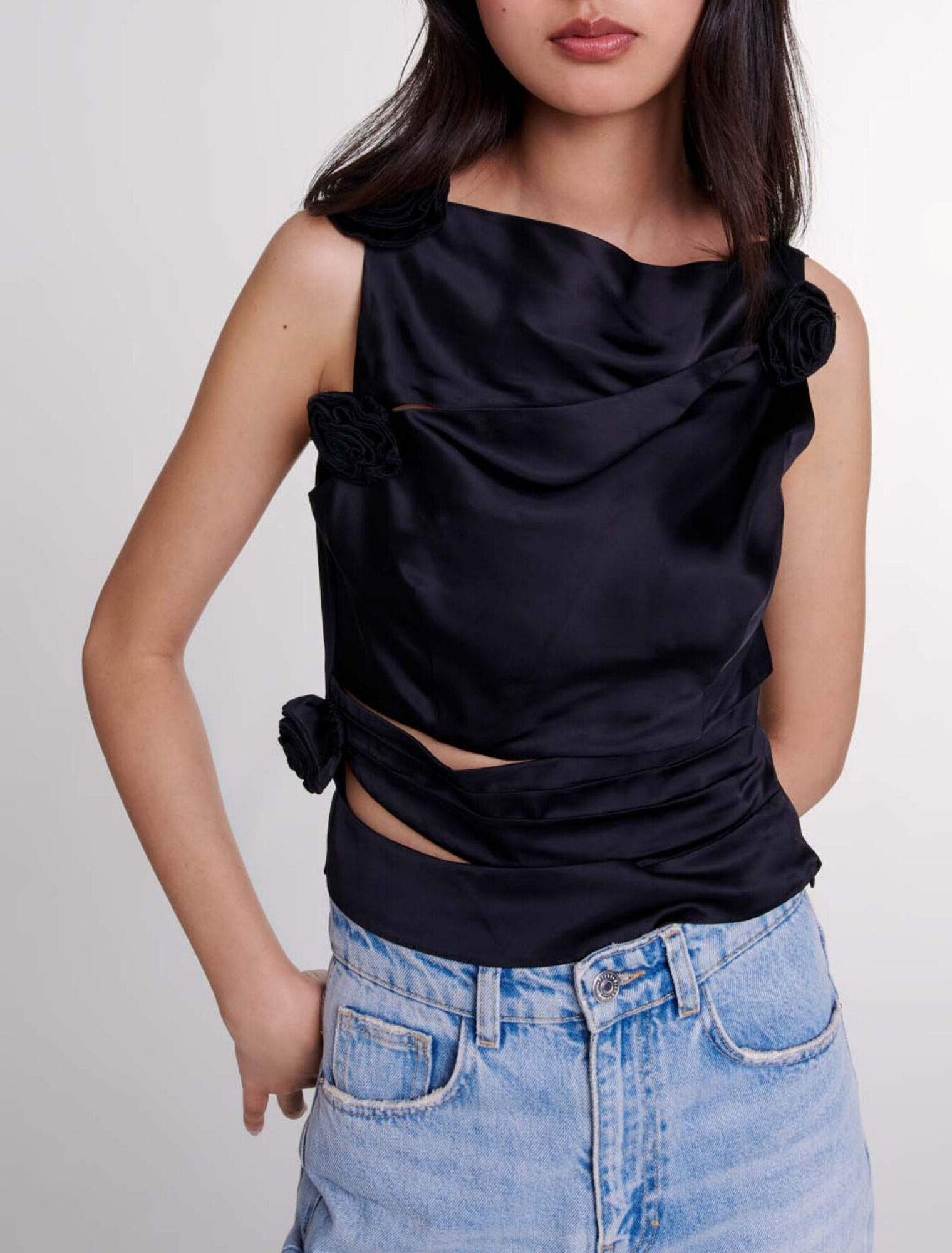 Satin-effect draped top
