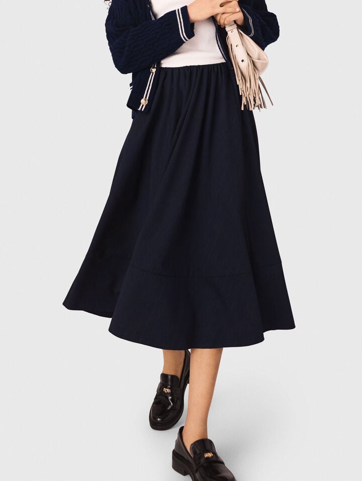 Jupe tailleur mi-longue &agrave; rayures