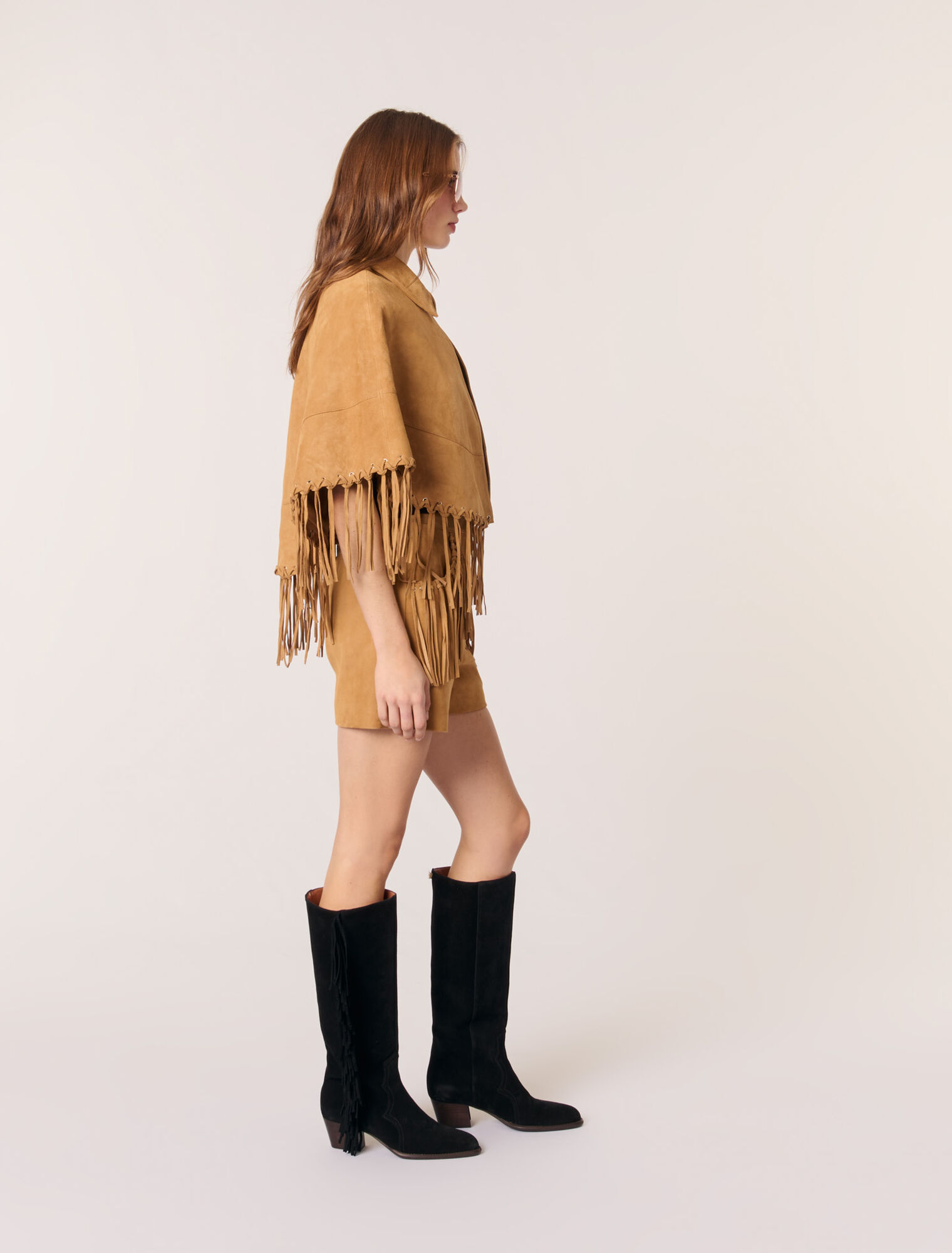 Manteau court à franges en nubuck