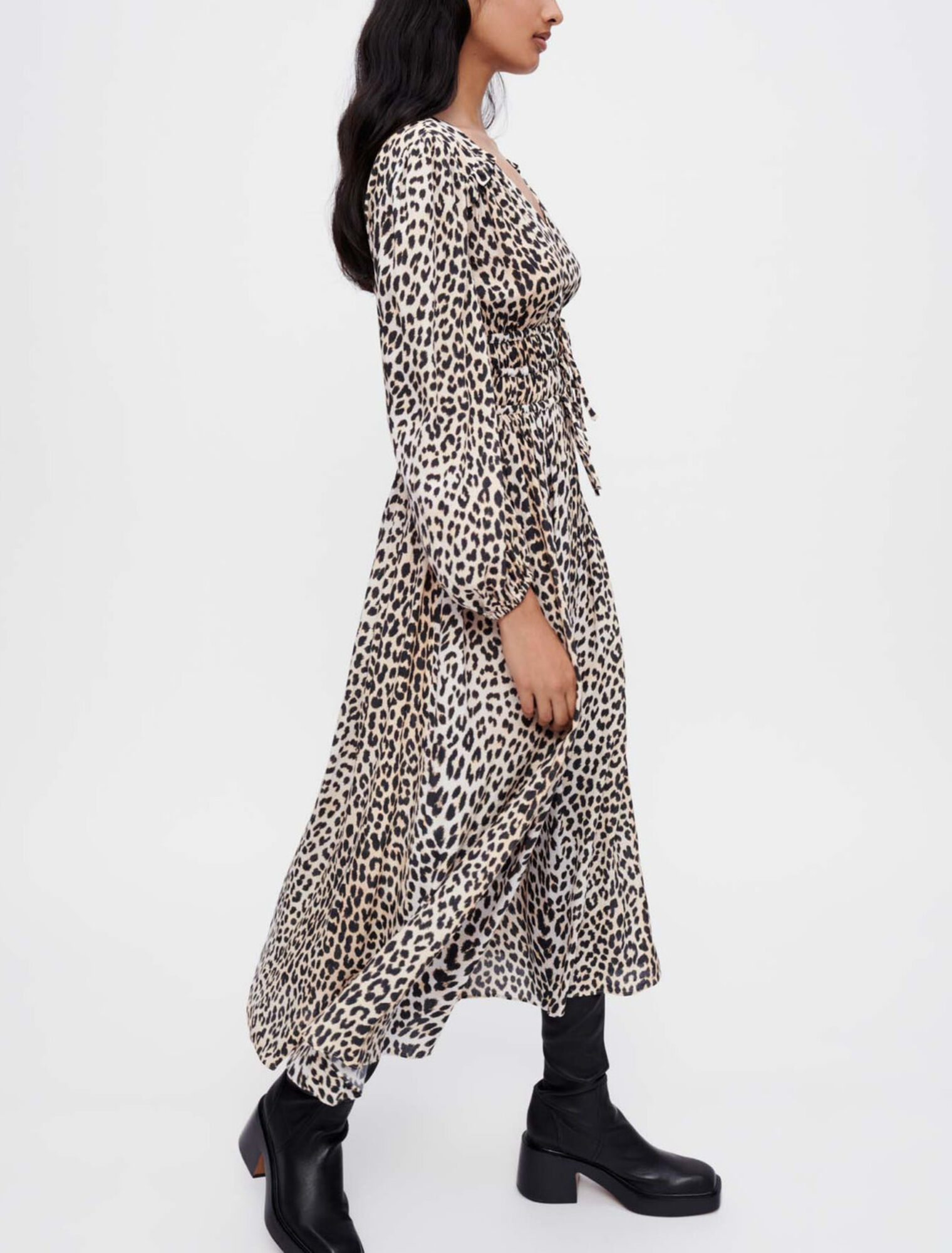 Robe longue en viscose imprimée léopard