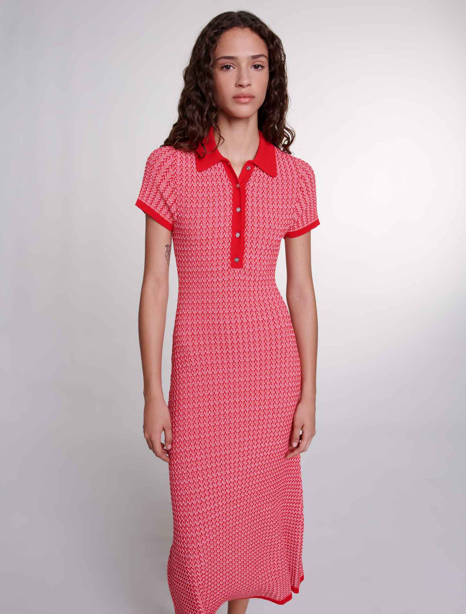 Robe longue en maille chevrons