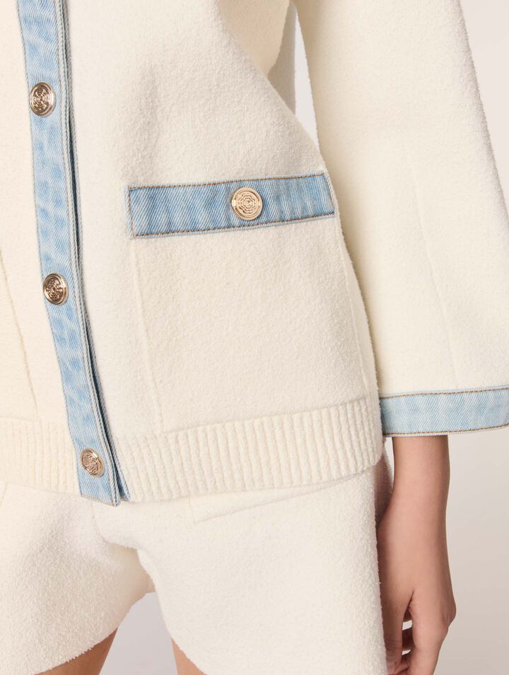 Cardigan long à détails denim