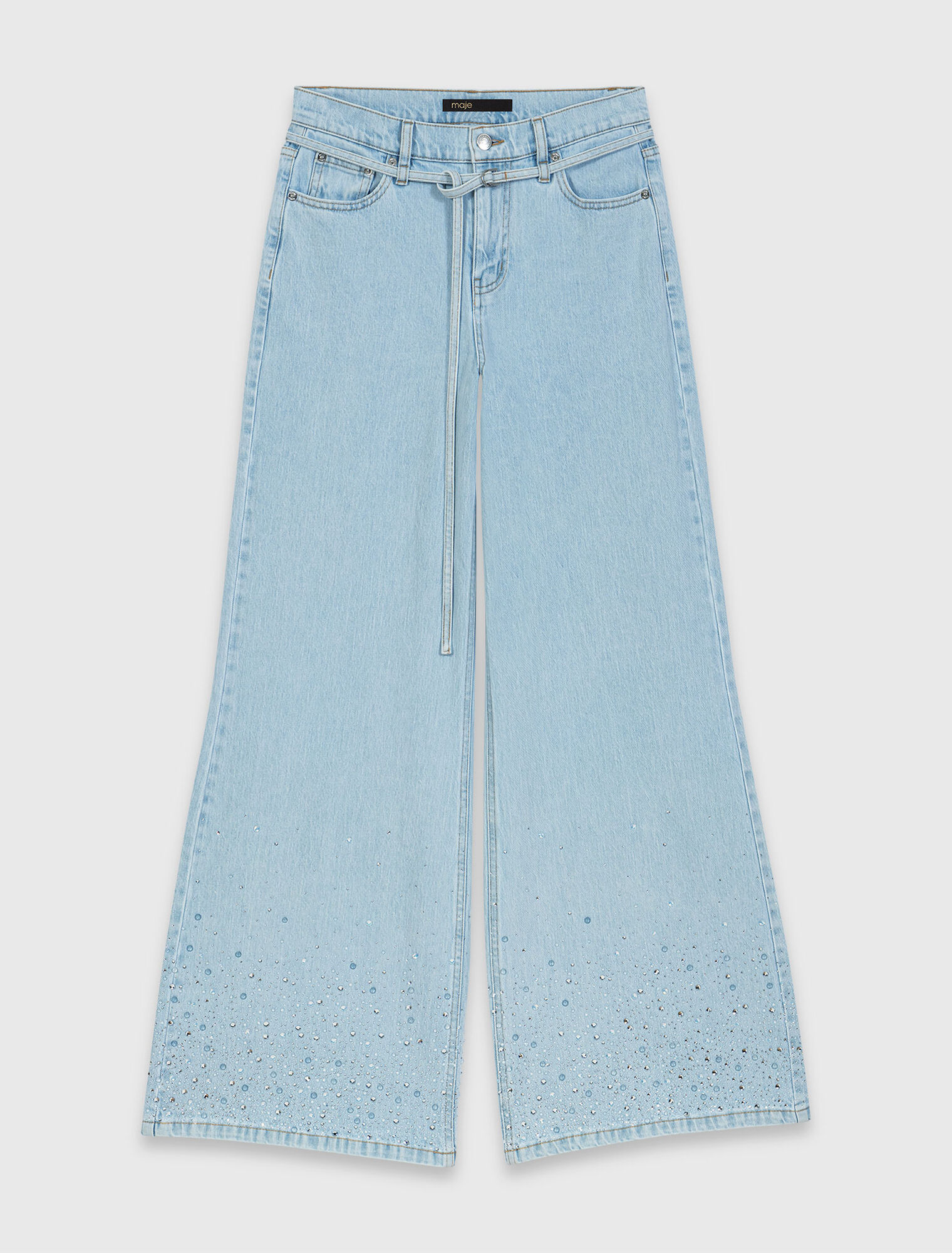 Wide-leg rhinestone jeans