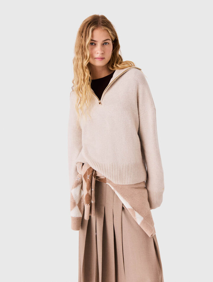 Zip-neck cashmere jumper