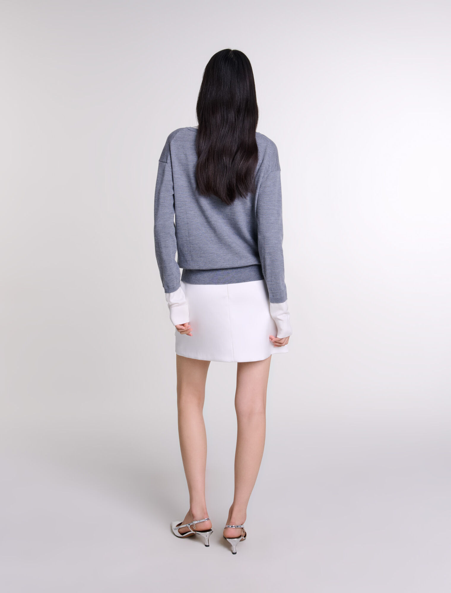Pull trompe l'œil laine mélangée