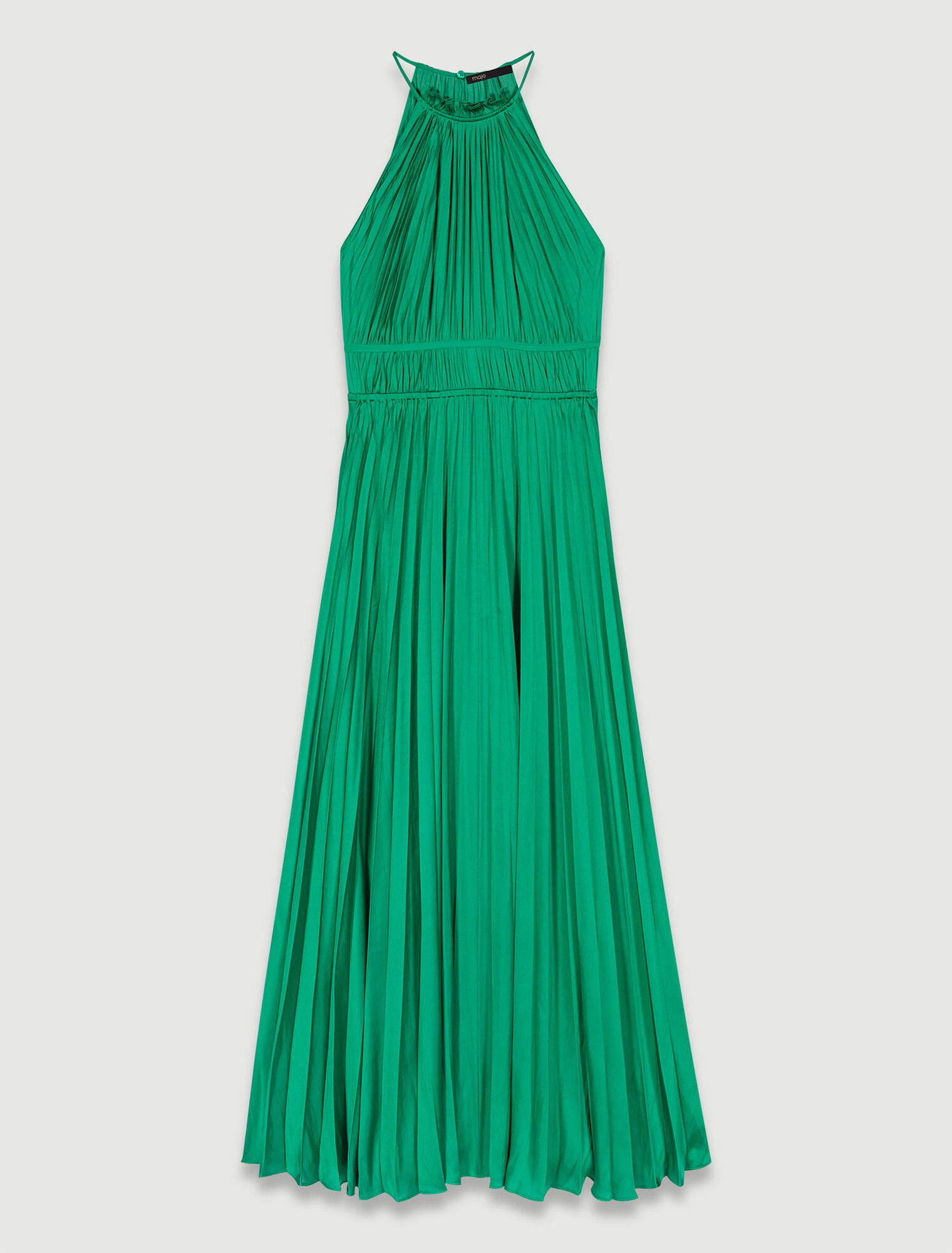 Robe longue satinée plissée