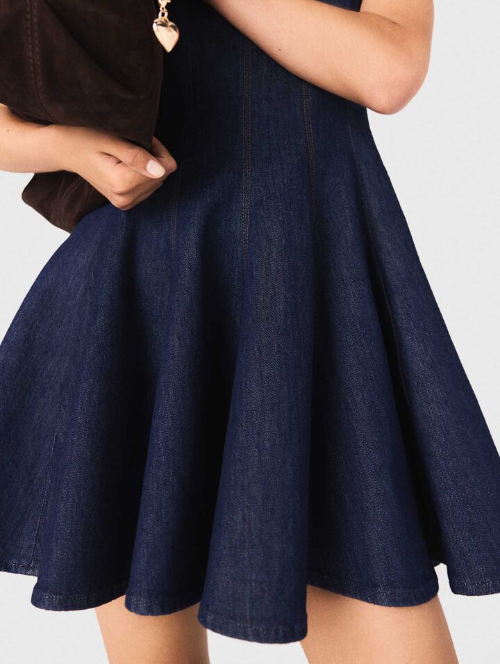 Short denim dress with ruffles