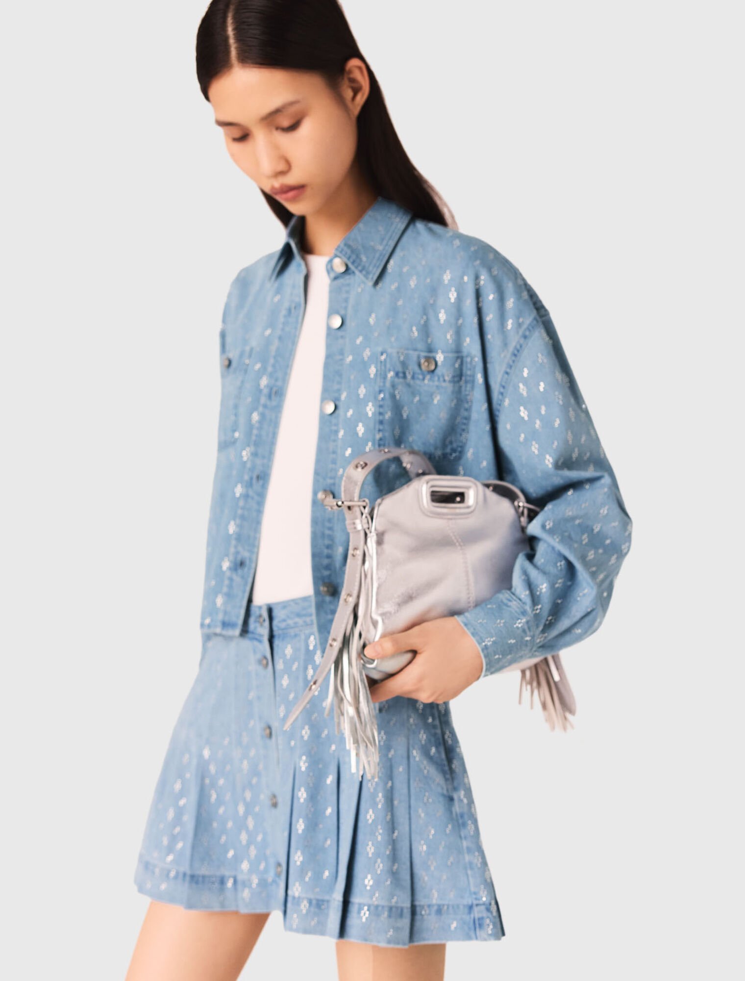 Chemise courte en jean strassée