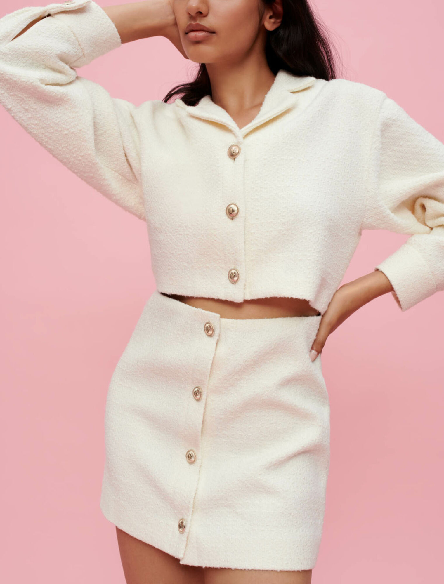Robe en tweed texturé ouverte à l'avant