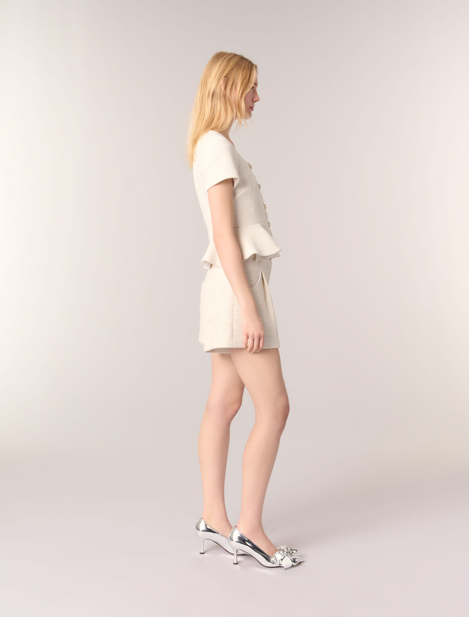Top peplum en tweed et lurex