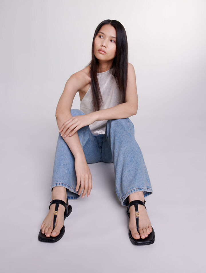 Flat leather strap sandals