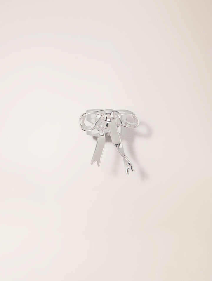 Open silver bow ring