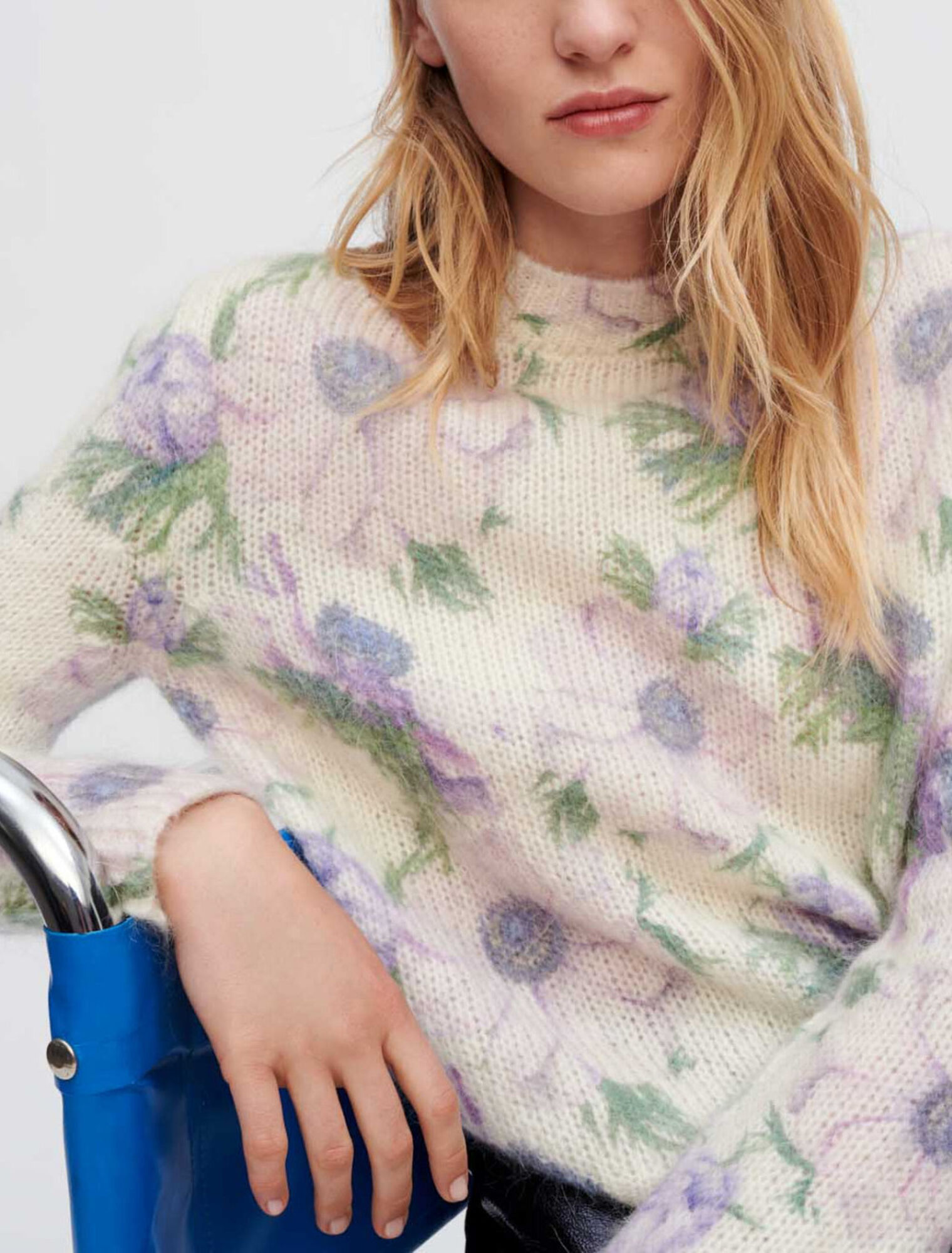 Flower fluffy jacquard sweater
