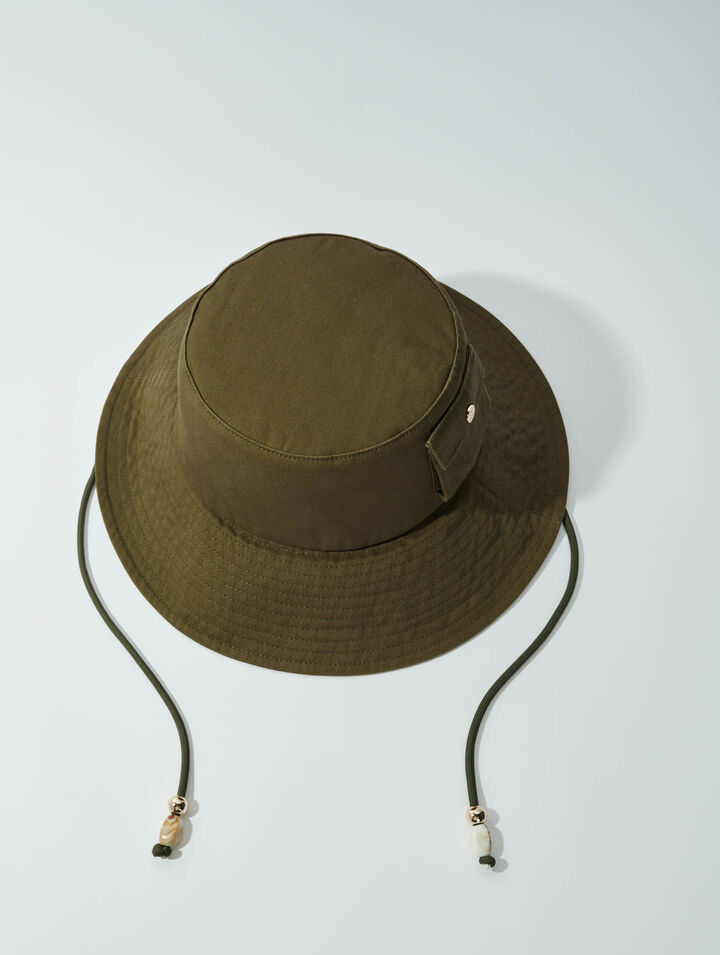 Beaded drawstring bucket hat