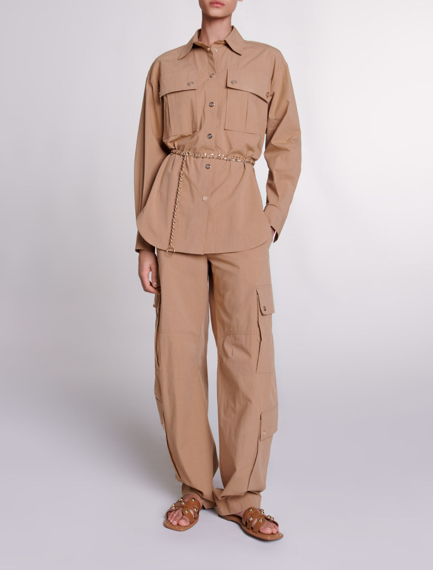 Belted long shirt