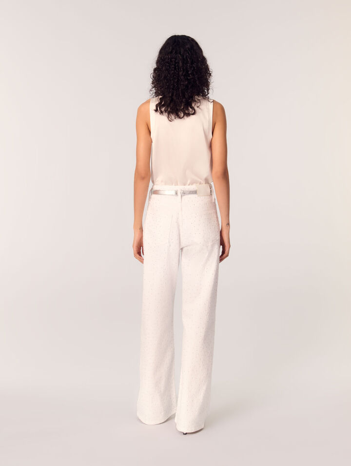 Wide-leg rhinestone jeans