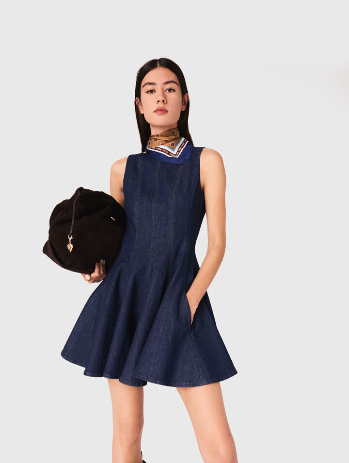 Short denim dress with ruffles