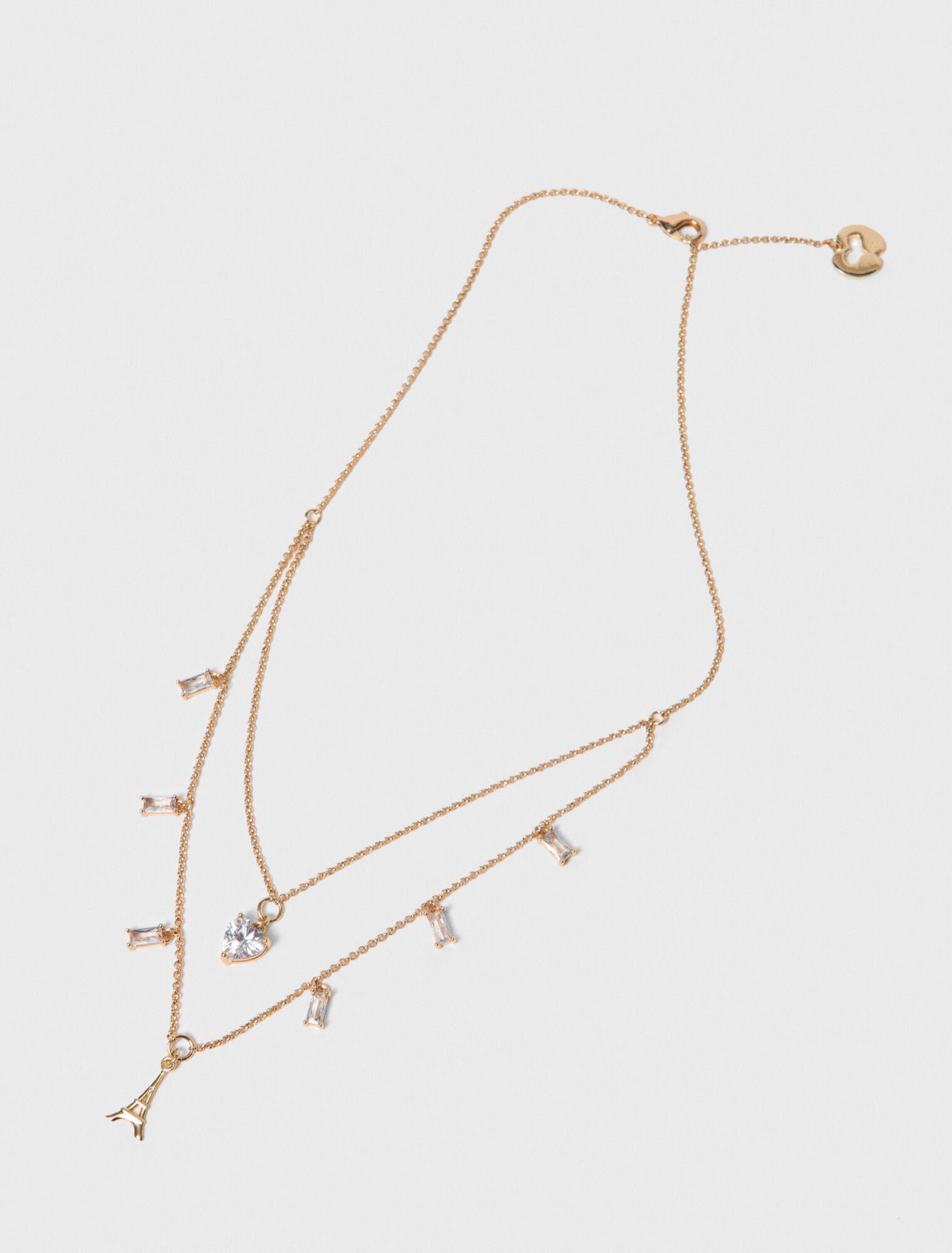 Double rhinestone charm necklace