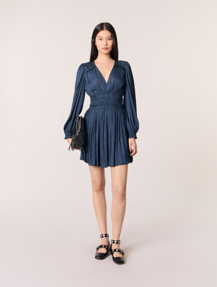 Short satin dress with ruffles