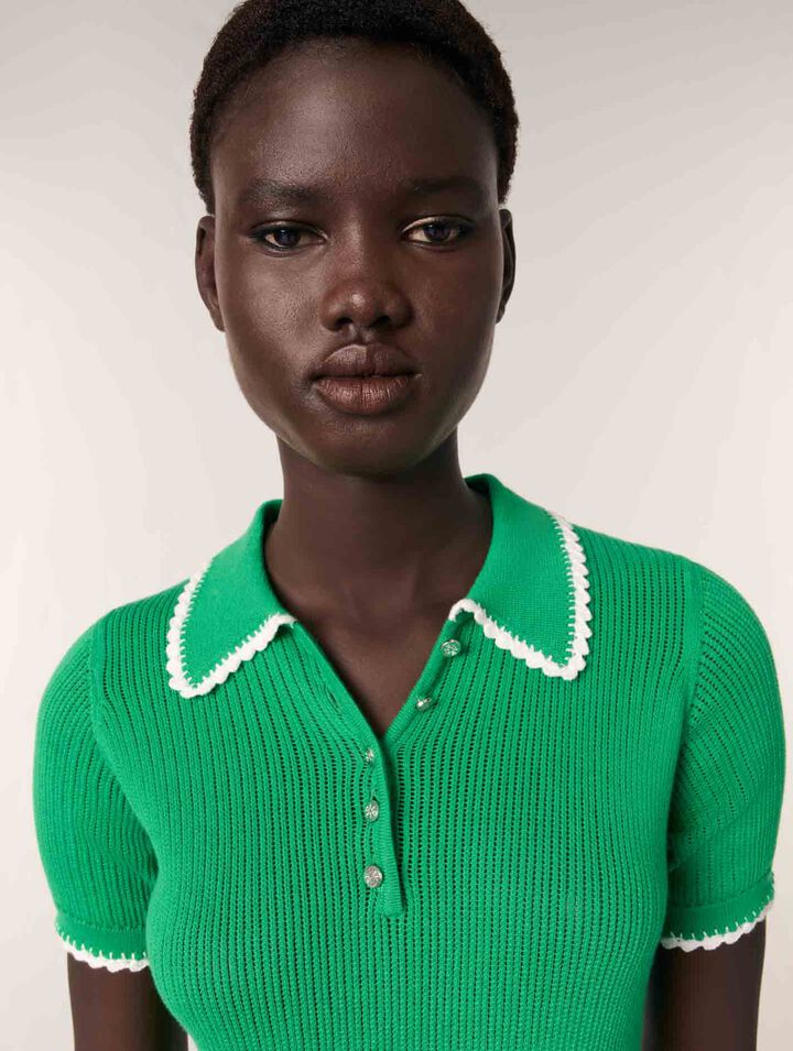 Polo en maille pointelle et crochet