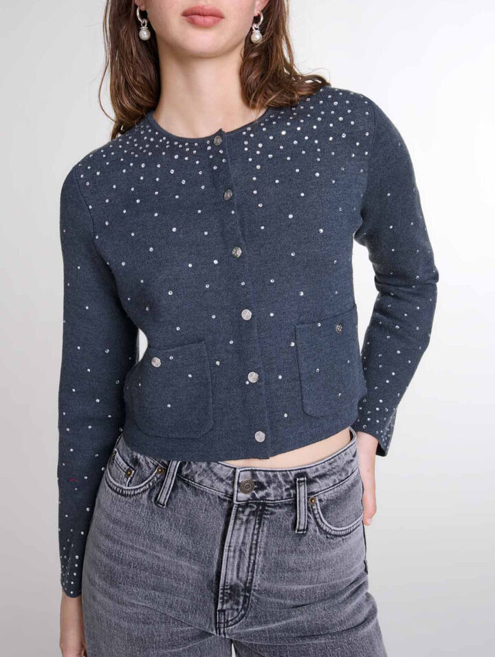 Knitted jumper with rhinestones