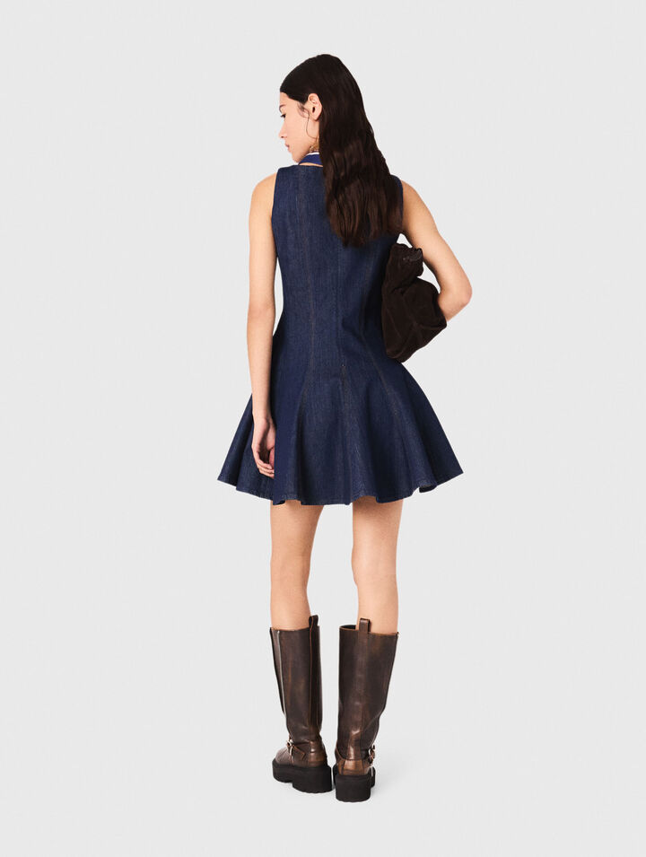 Short denim dress with ruffles