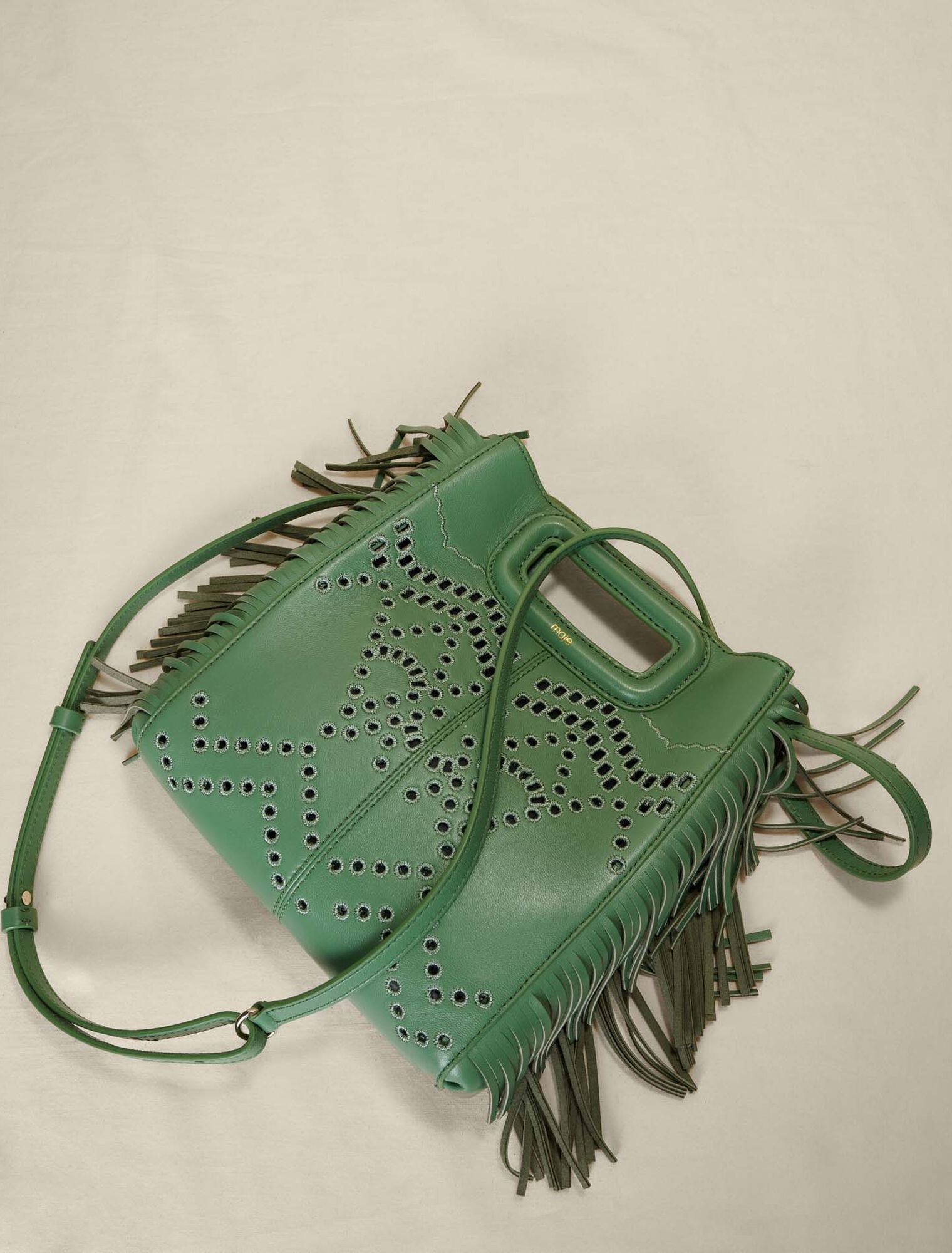 Sac M à franges en cuir perforé