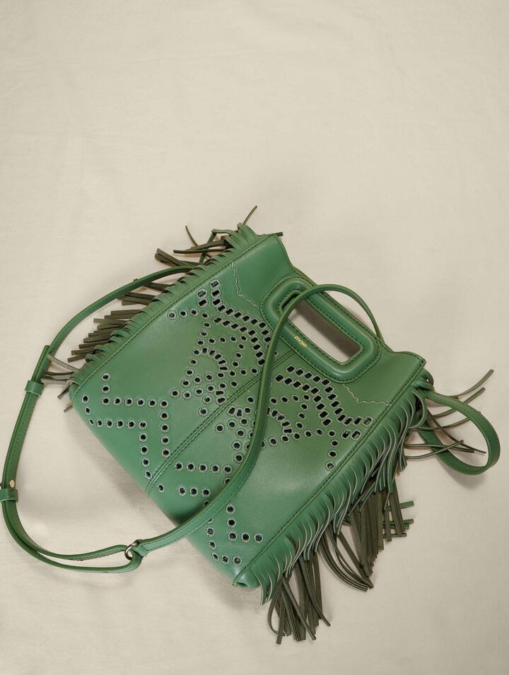 Perforated, fringed leather M bag