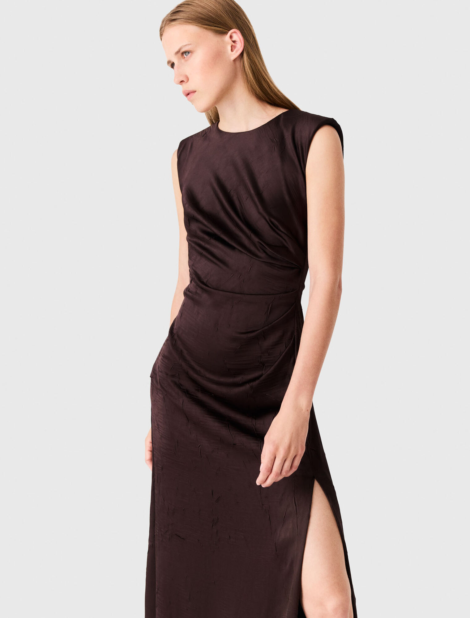 Satin-effect draped maxi dress