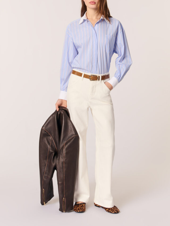 Striped shirt with beaded collar