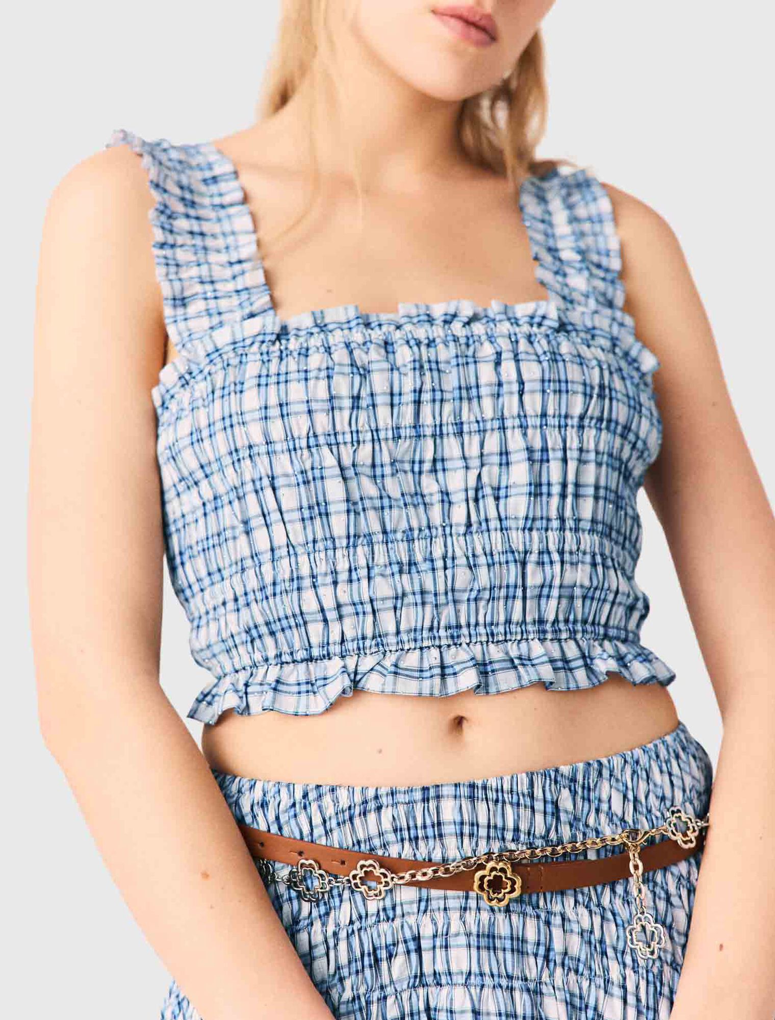 Top smock&eacute; en coton strass&eacute;