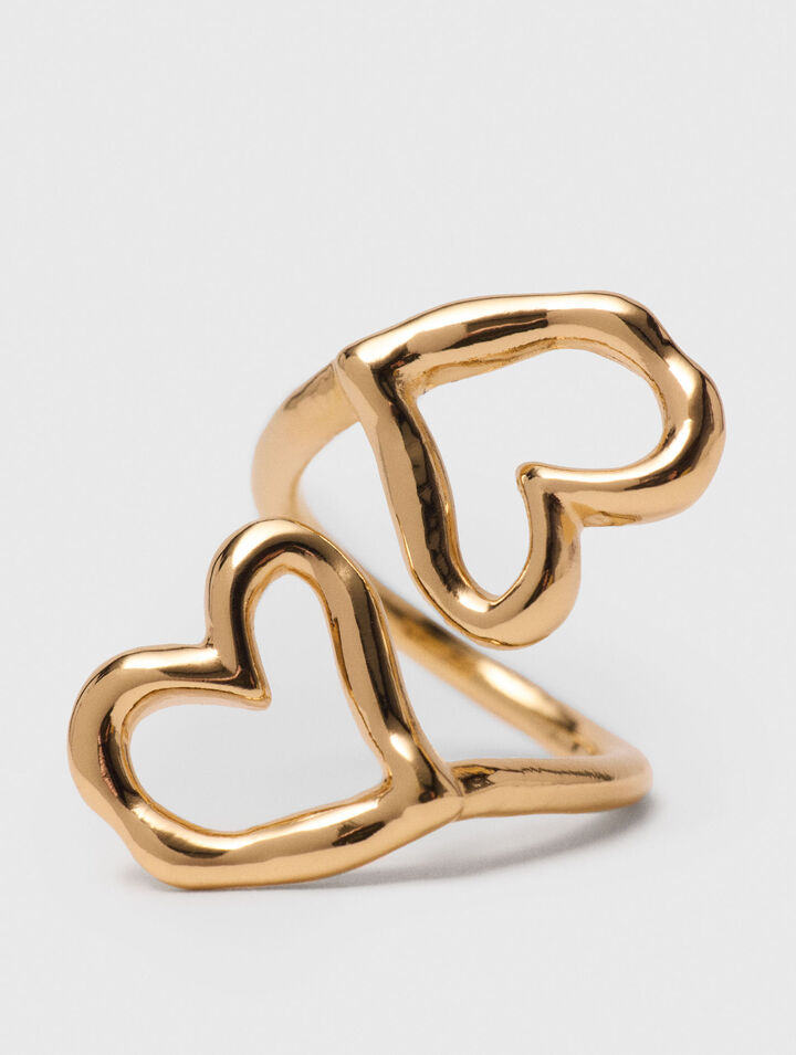 Bague double cœur plaqué or
