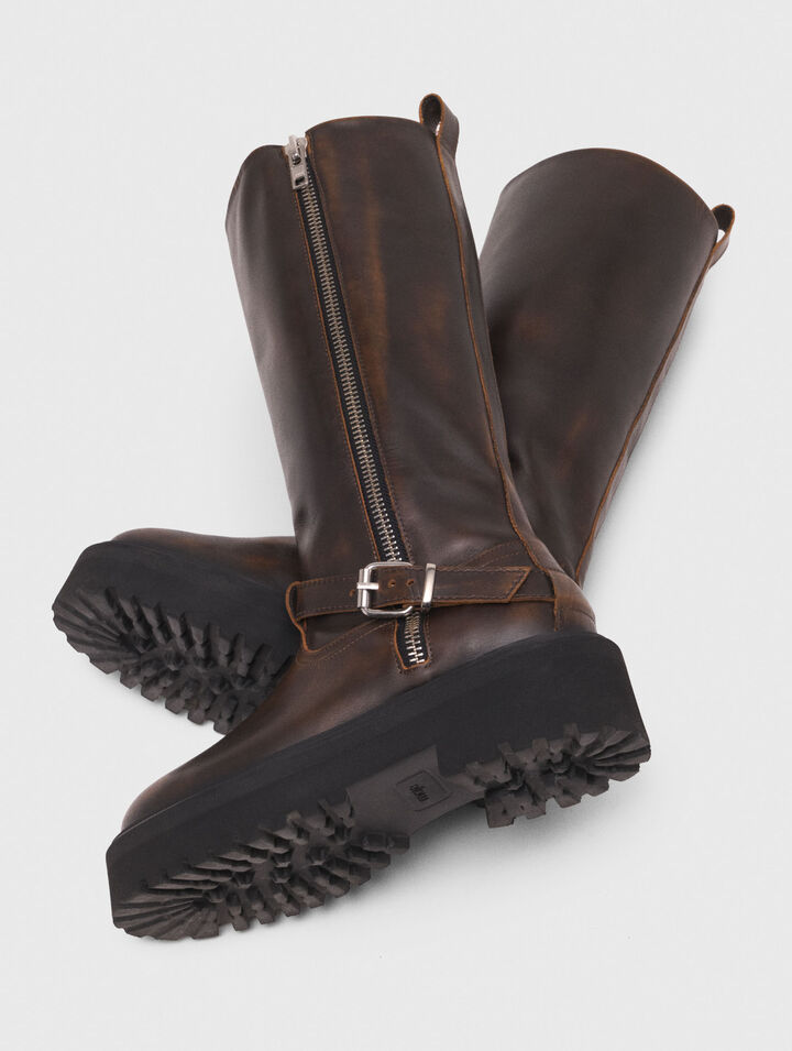 Bottes biker en cuir