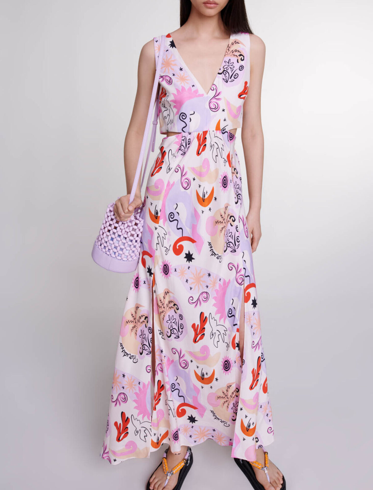 Cutaway silk maxi dress