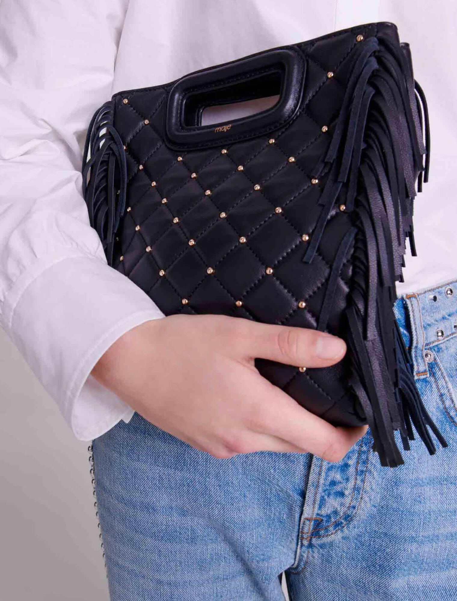 Wide-leg studded jeans