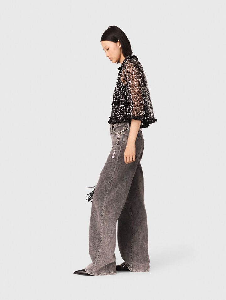 Floral rhinestone polo