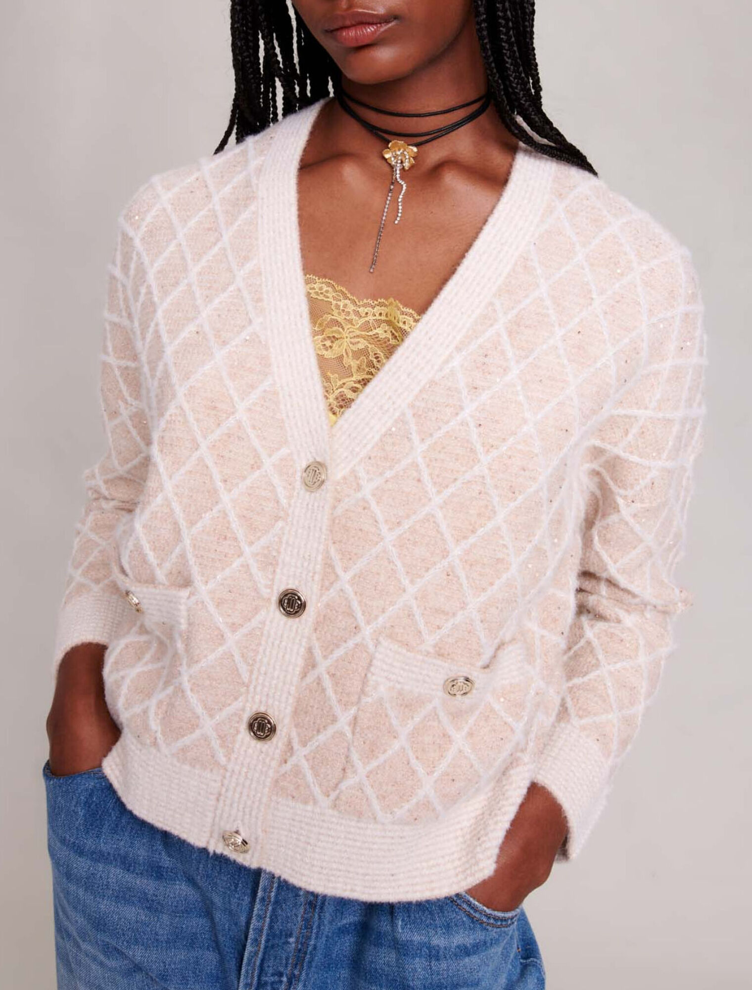 Cardigan en maille à carreaux