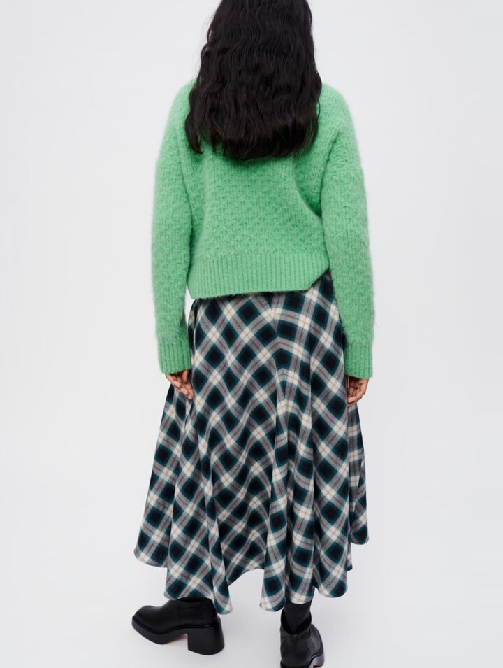 Green and white checked cotton skirt