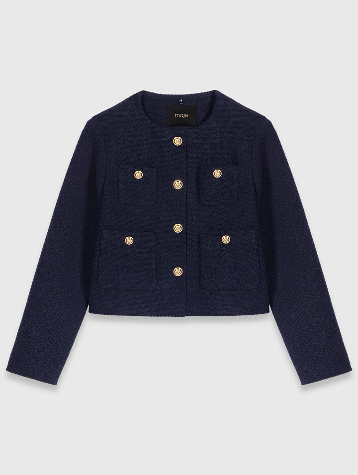 Veste courte tweed et col amovible