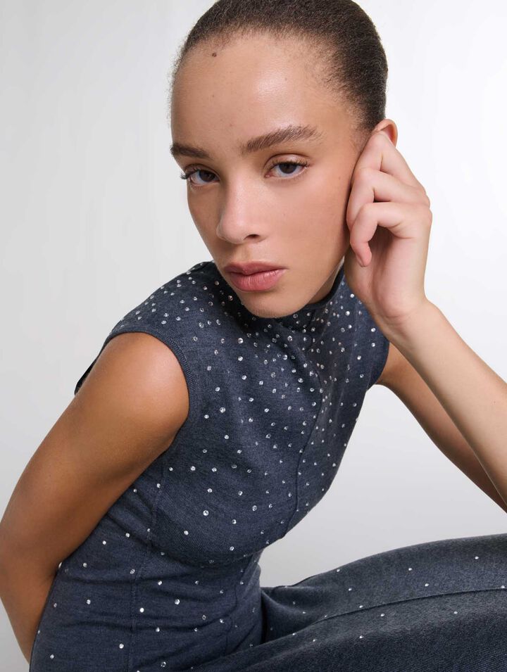 Robe longue en maille à strass
