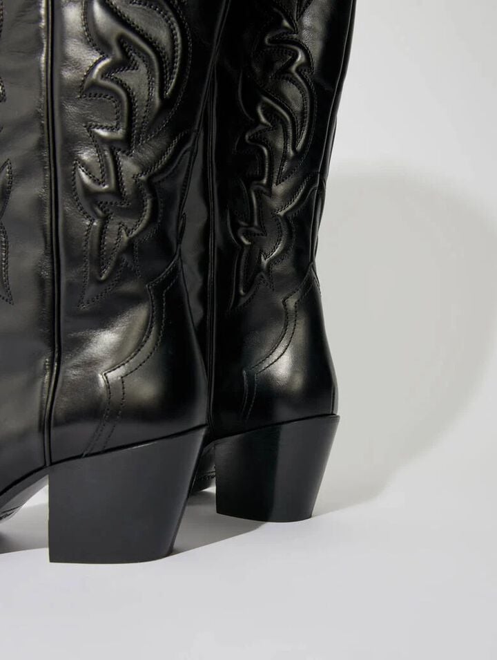 Bottes santiags en cuir lisse brodé