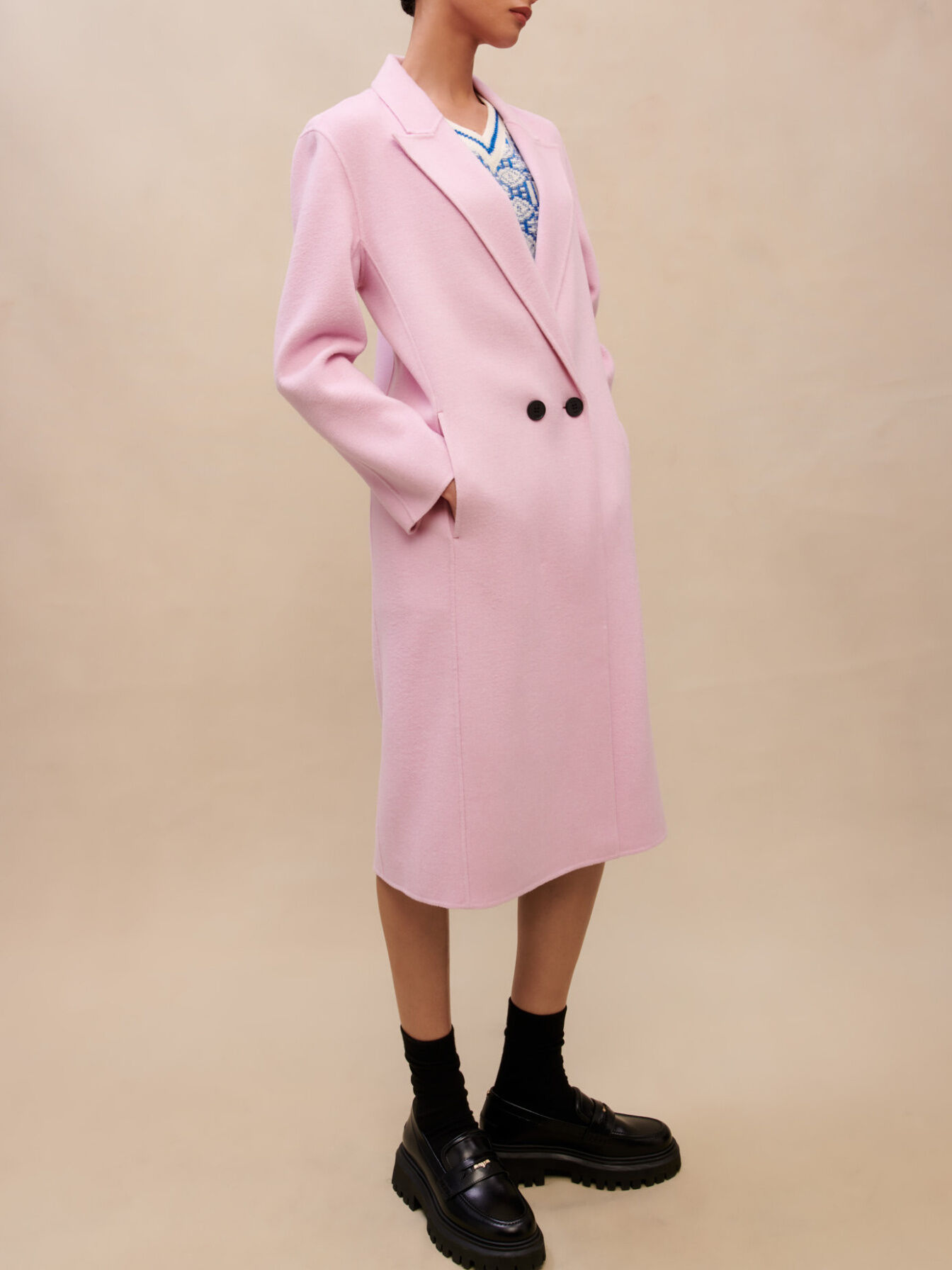 Maje pink coat deals