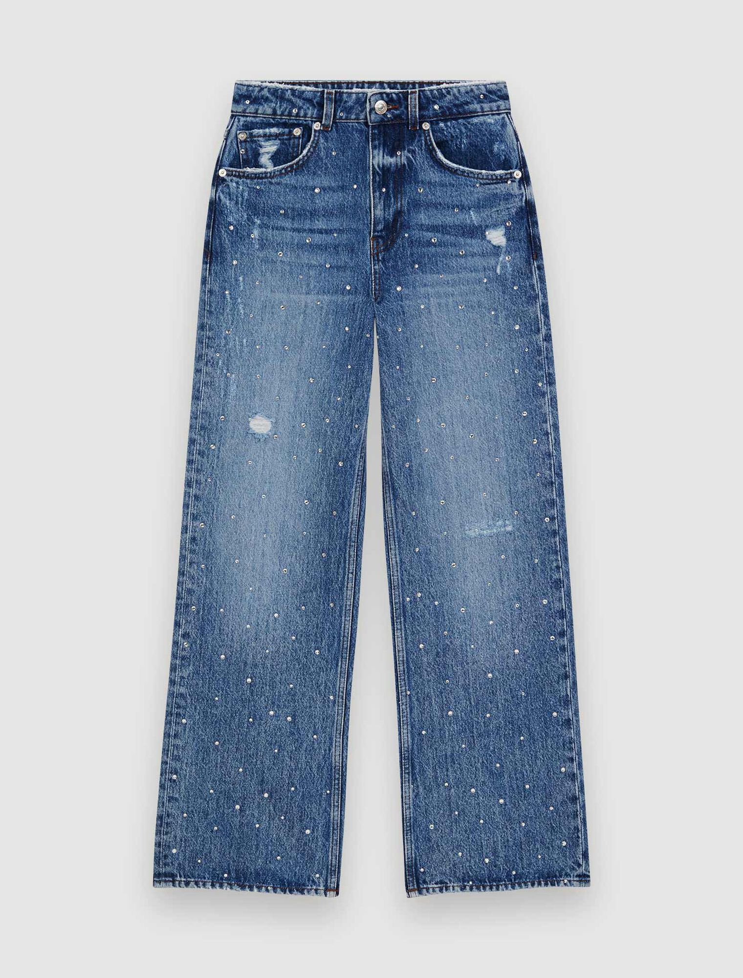 High-waisted jeans with rhinestones