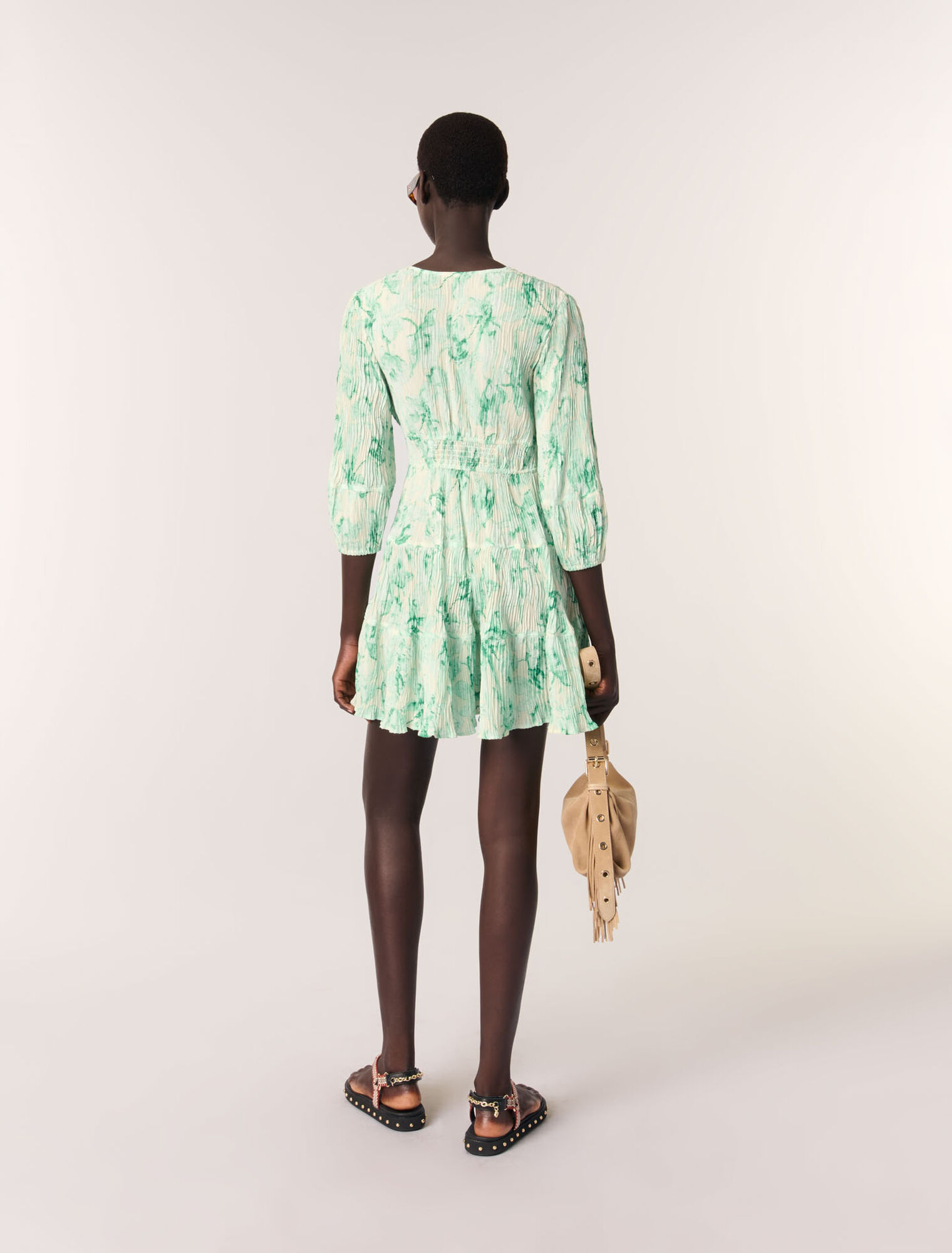 Robe courte plissée imprimée